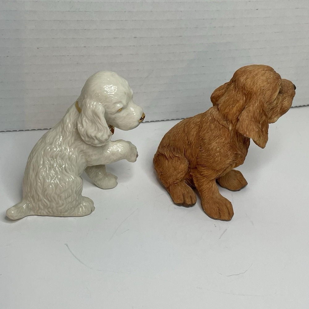 Lenox Ivory Porcelain Spaniel Puppy Dog Figurine Trimmed Gold Brown Cocker - Picture 2 of 7